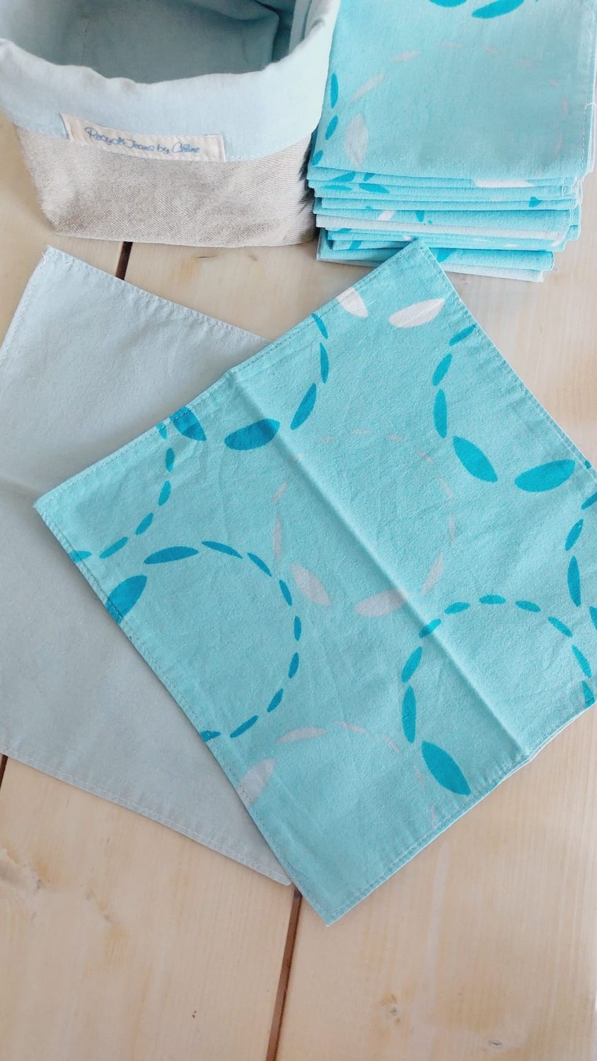 Serviette lavable en coton upcyclé – modèle Blue II dépliée