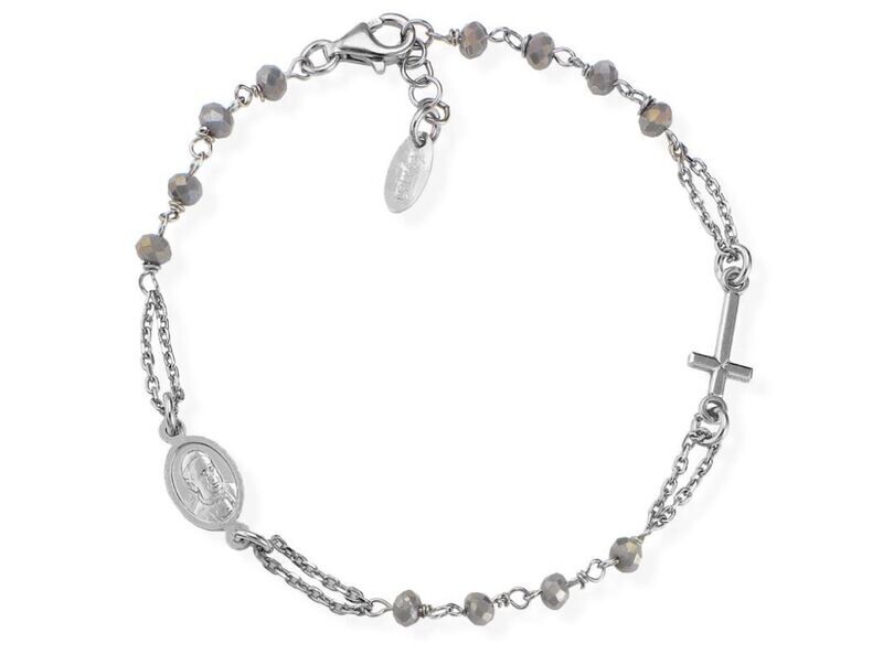 Bracciale Rosario E Cristalli Grigi