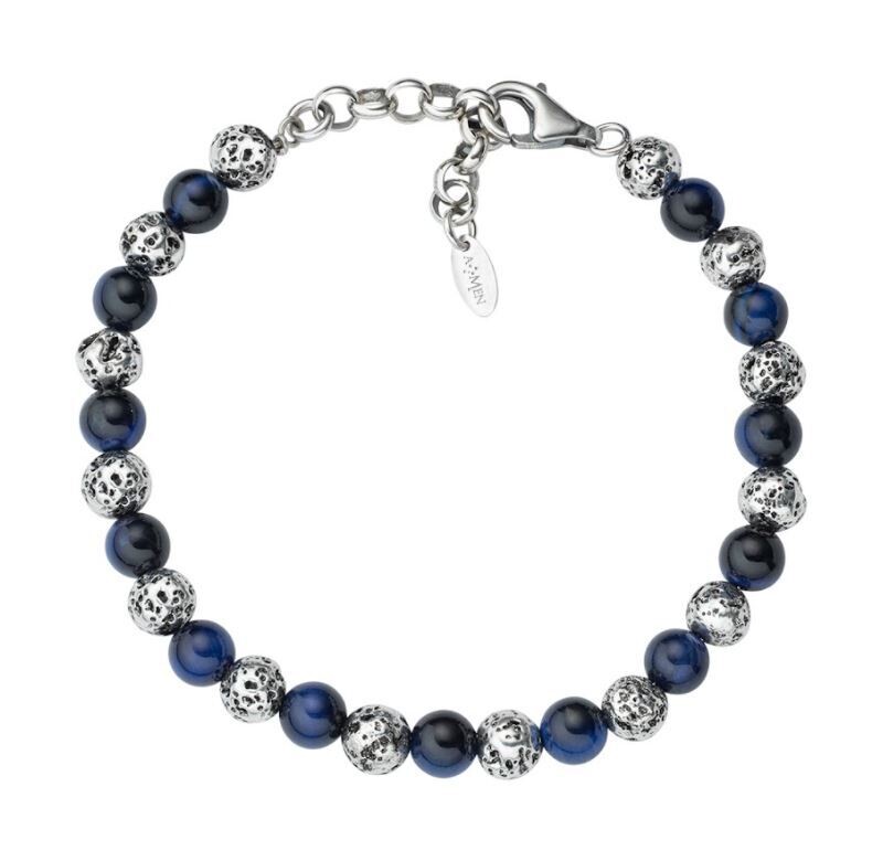 Bracciale Pietra Lavica E Occhio Di Tigre Blu