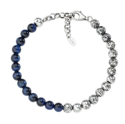 Bracciale Pietra Lavica E Occhio Di Tigre Blu