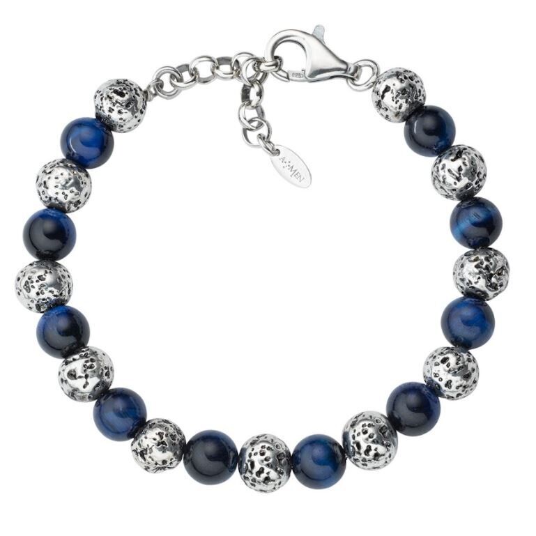 Bracciale Pietra Lavica E Occhio Di Tigre Blu