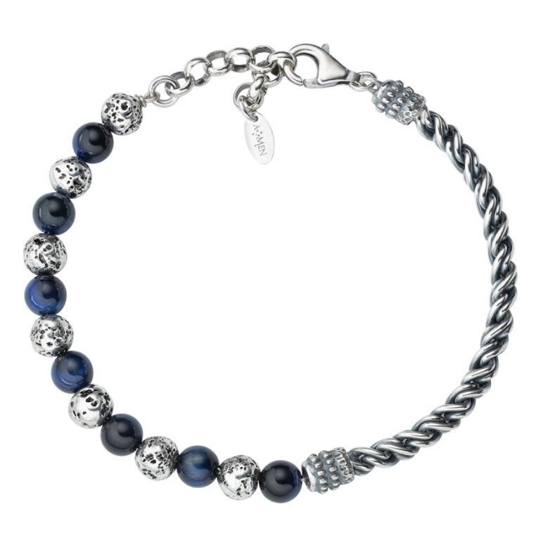 Bracciale Pietra Lavica E Occhio Di Tigre Blu