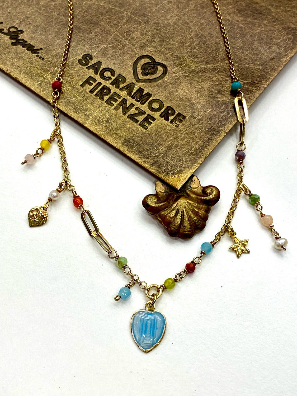 Collana charms e cuore smaltato
