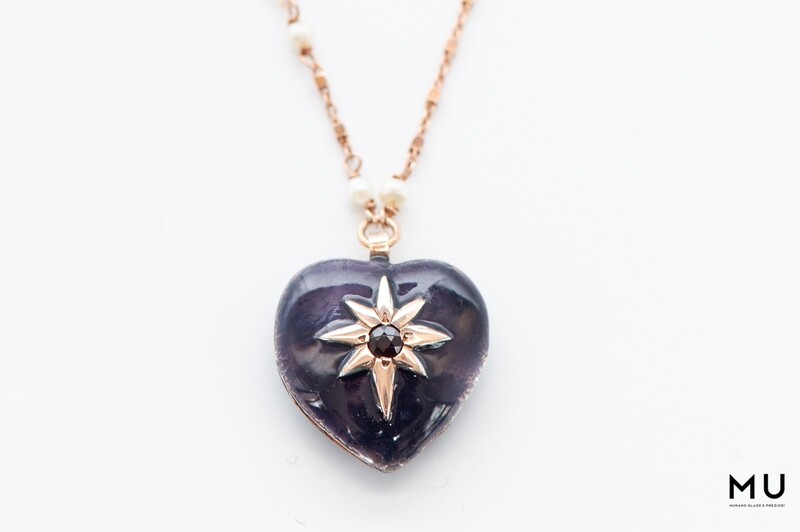 Collana cuore bombato nero