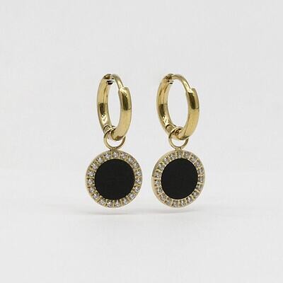 orecchino cerchio charms disco smalto nero