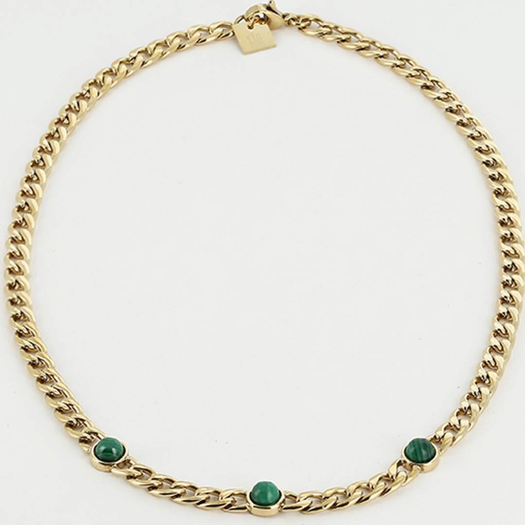 Collana grumette e tre cabochon malachite