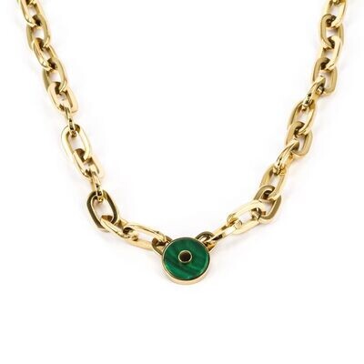 Collana catena e disco malachite