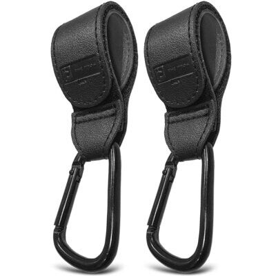 Black Buggy Clips/Stroller Hooks | 2 pack | Leather Style