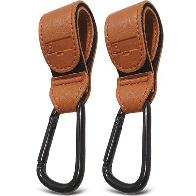 Brown Buggy Clips/Stroller Hooks | 2 pack | Leather Style