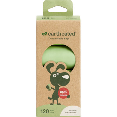 Earth Rated - Unscented Compostable Bags - 8 rolls/120 bags
