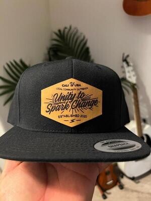 Black, Classic Snap Back With Custom tan leather patch
