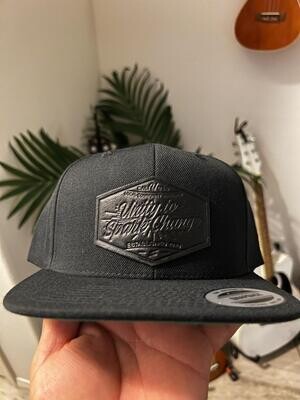Black, Classic Snap Back.  With ALL black custom leather patch!