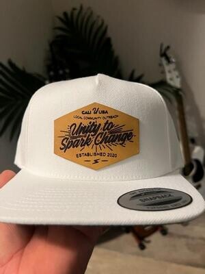 White, Classic Snap Back.  With Tan Custom Patch