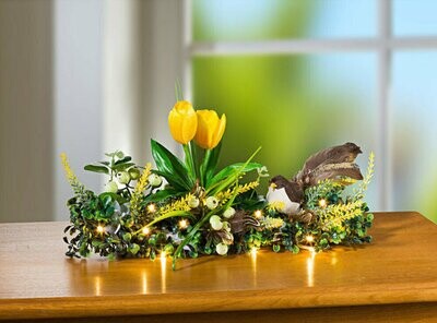 Deko - Frühlingsblumengesteck mit Tulpen und LED