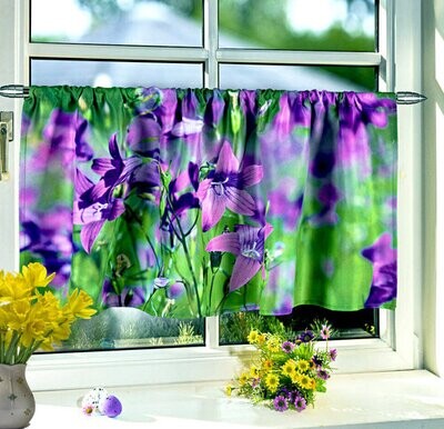 Heimtextilien - Scheibengardine mit Lilien 85 X 45 cm Heimtextilien - Scheibengardine mit Lilien 85 X 45 cm