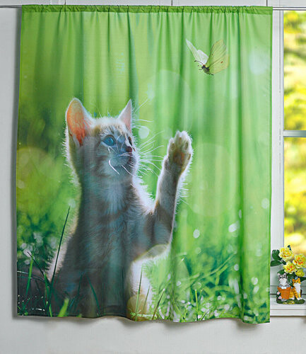 Heimtextilien - Vorhang Gardine mit Katzenmotiv 140x140cm