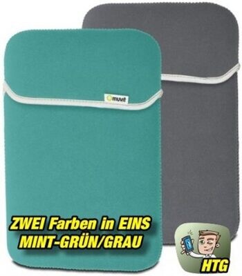 Muvit Reversible Neopren Sleeve für Tablets bis 10,2 Zoll - Mintgrün-Grau