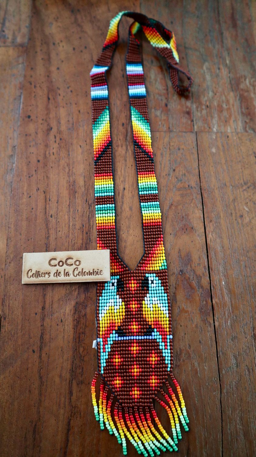 Collier perroquets marron bleu