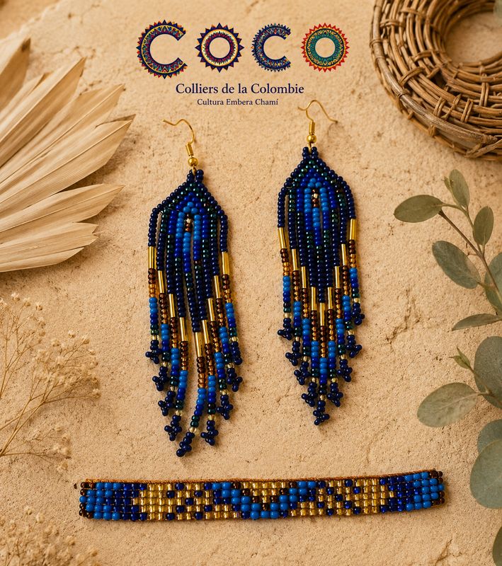 Parure Embera Chamí – Bleu Nuit & Doré