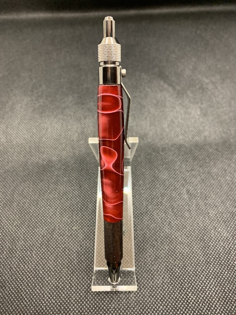 Anvil Click Pen - Gunmetal and Red Ribbon Acrylic Blank