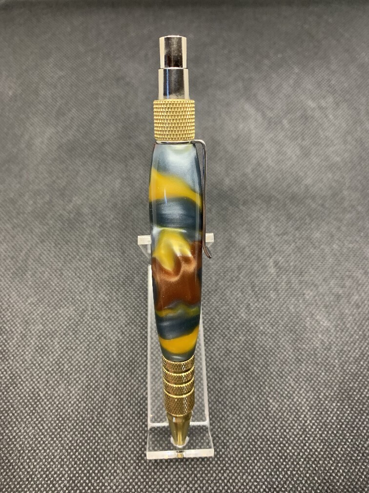EDC DurraClick Pen - Brass and Liquid Metal