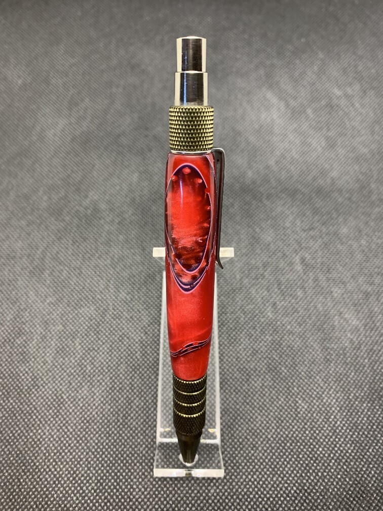 EDC DurraClick Pen - Burnt Bronze Aluminum and Scarlet Mesh