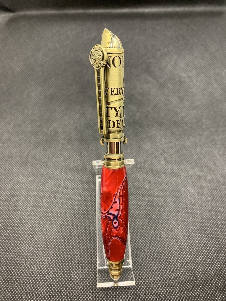 Firefighter &quot;Push &amp; Lock&quot; Pen - Antique Brass