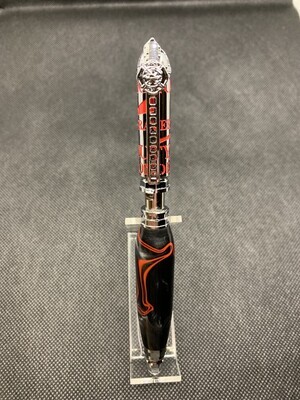 Firefighter &quot;Push &amp; Lock&quot; Pen - Chrome and Red with Lava Flow