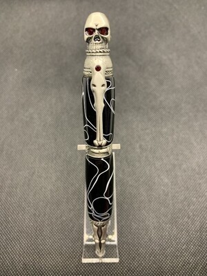 Skull Pen Antique Pewter with Black and White Lava