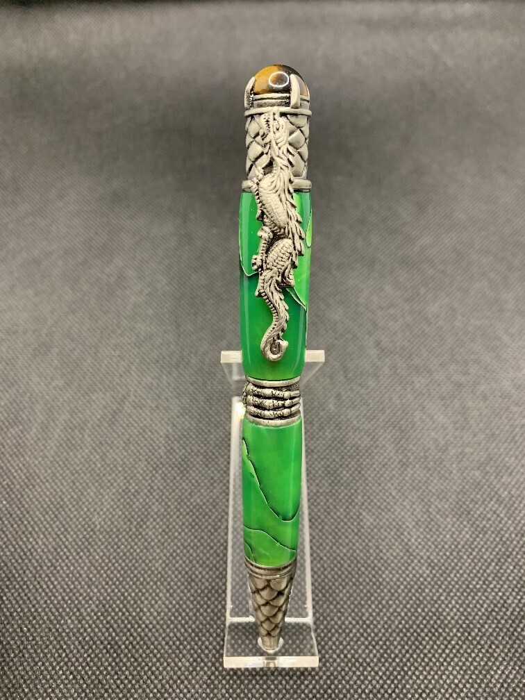 Dragon Twist Pen - Antique Pewter and Grasshopper