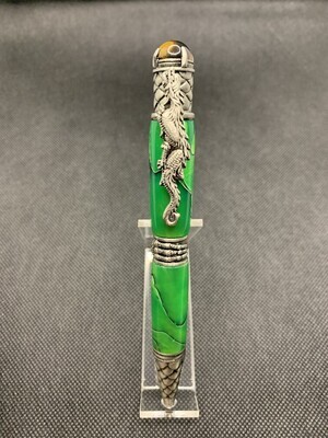 Dragon Twist Pen - Antique Pewter and Grasshopper