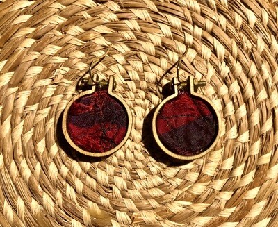 Earrings, recycled free motion, 1” embroidery hoop