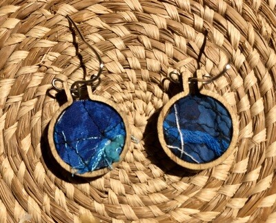 Earrings, recycled free motion, 1” embroidery hoop