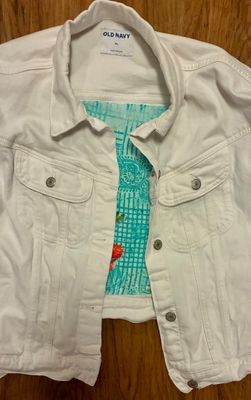 Large jeans jacket with free motion quilting and embroidery