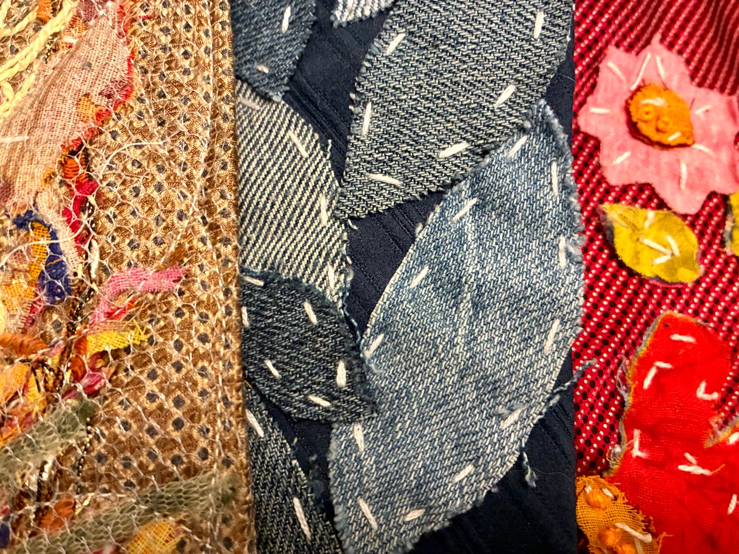 Neckties: upcycled, embroidered, free-motion