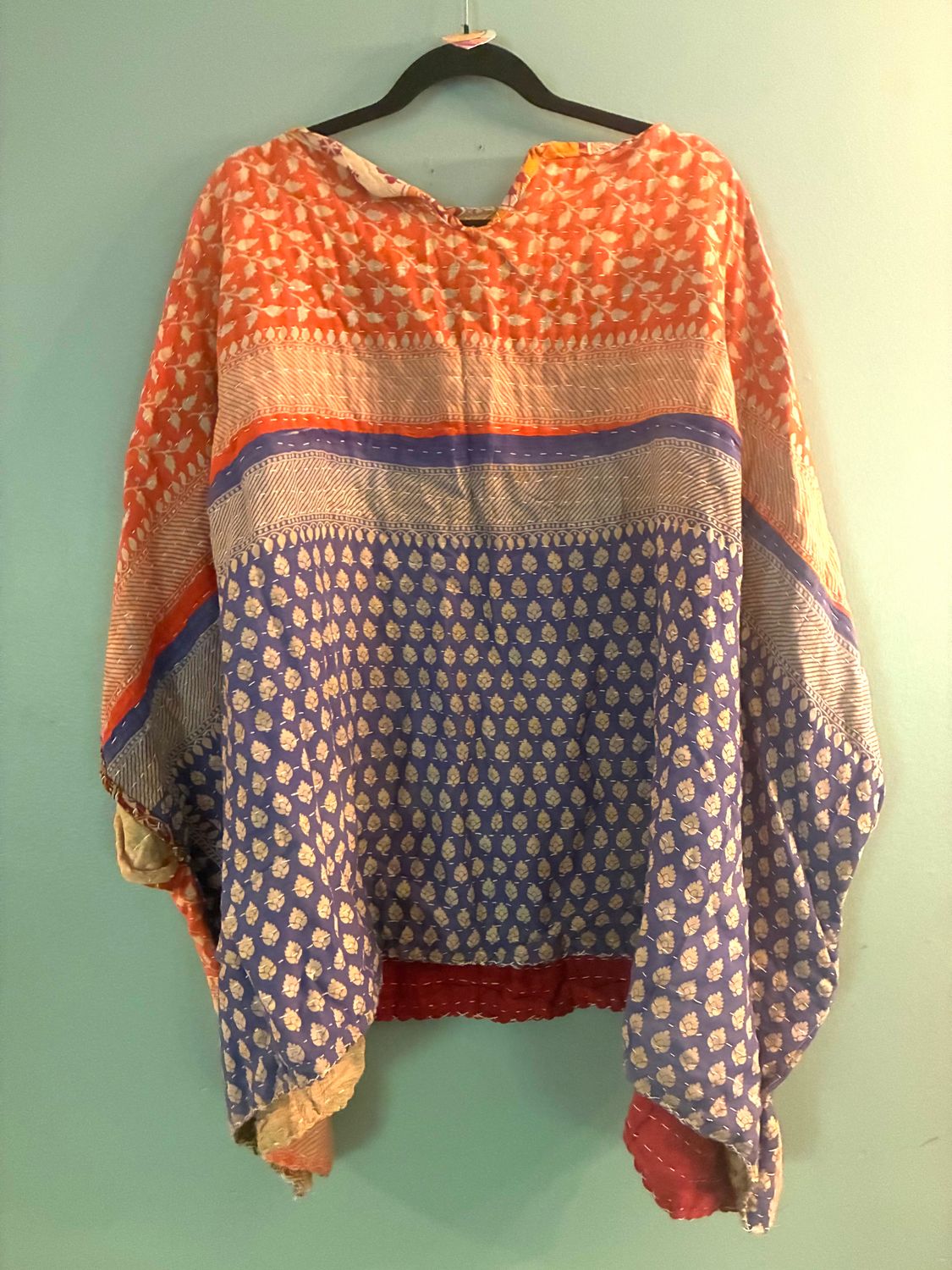 Upcycled Kantha Poncho, M-XXX, reversible