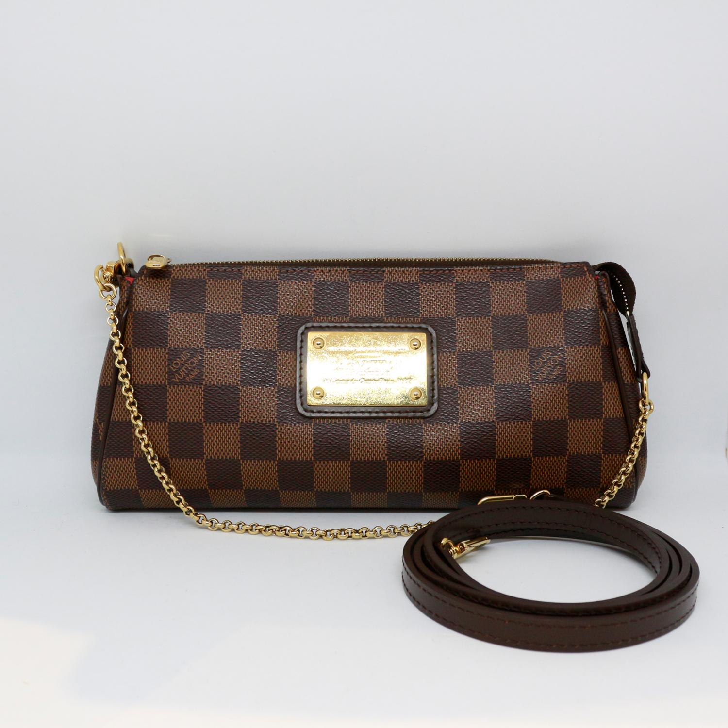 Louis Vuitton Eva Clutch Damier Ebene Canvas with Shoulder Strap