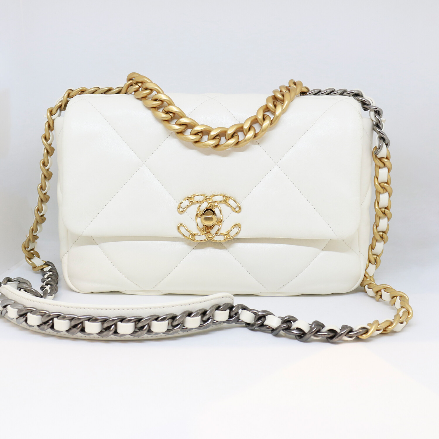 Túi xách Chanel 19 Flap Bag White Goatskin GHW  Da dê Authentic   ParcdesRosess