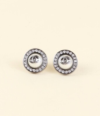 Chanel earrings stud pearl silver