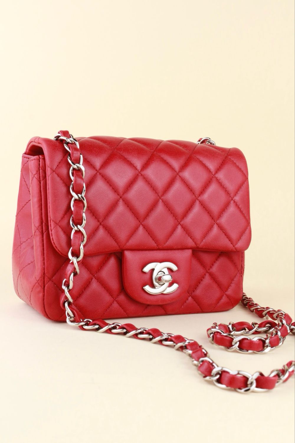 Chanel mini square red lambskin