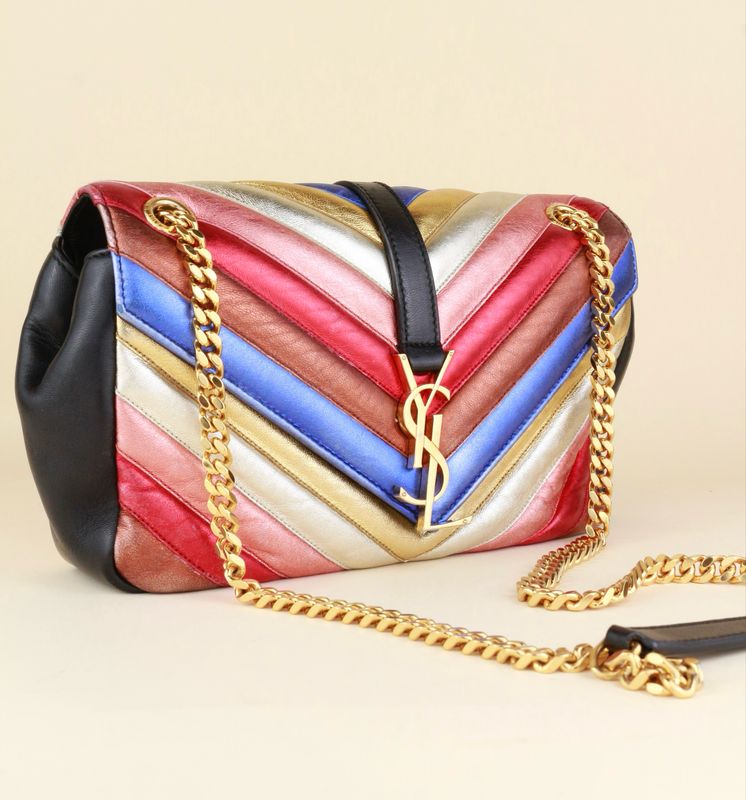 ​Yves Saint Laurent Multicolor Quilted Leather Monogram Small Flap Bag