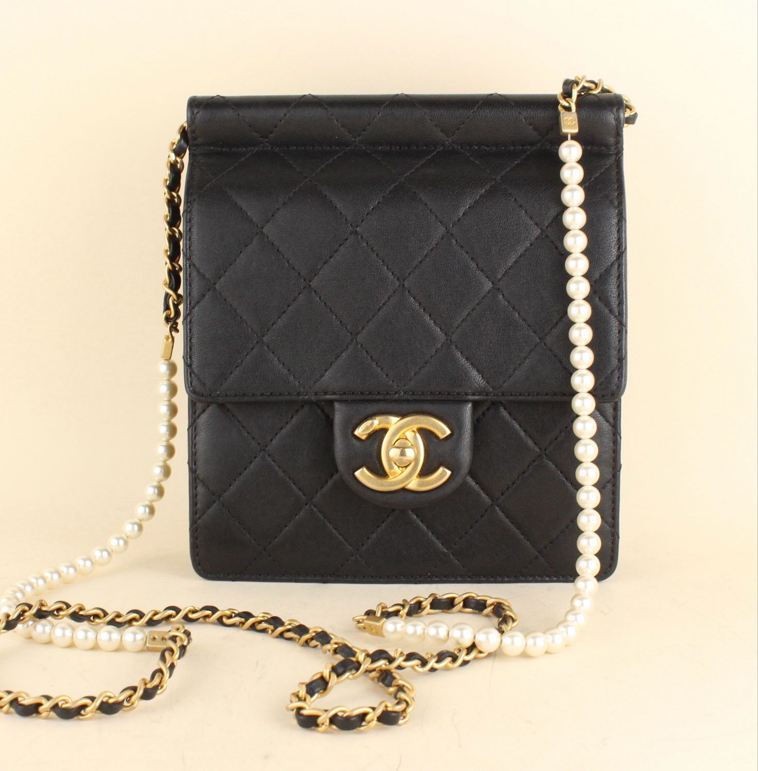 Chanel mini flap bag pearl chain