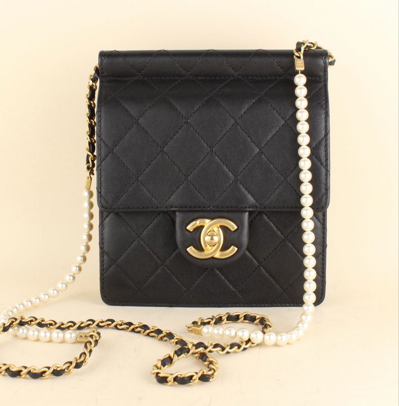 Chanel mini flap bag pearl chain