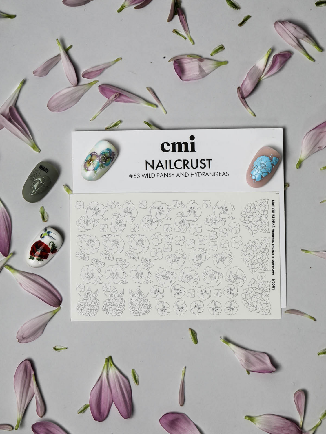 NAILCRUST Pattern Slider #63 Pansies and Hydrangeas