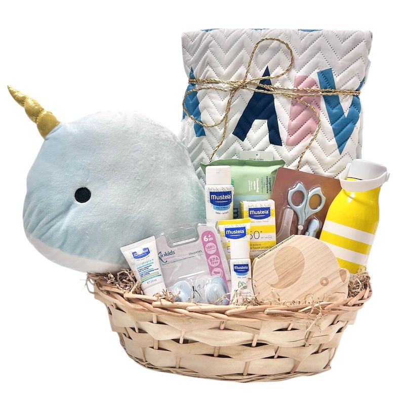 Cesta regalo bebé ballena azul