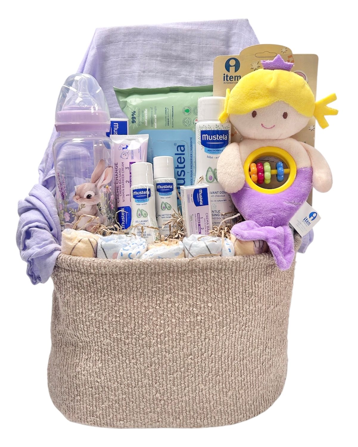 Cesta regalo bebé sirena lavanda