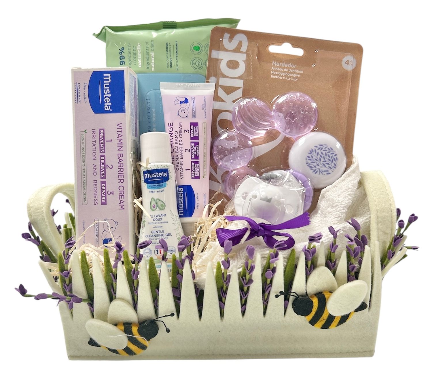 Cesta regalo bebé violetas