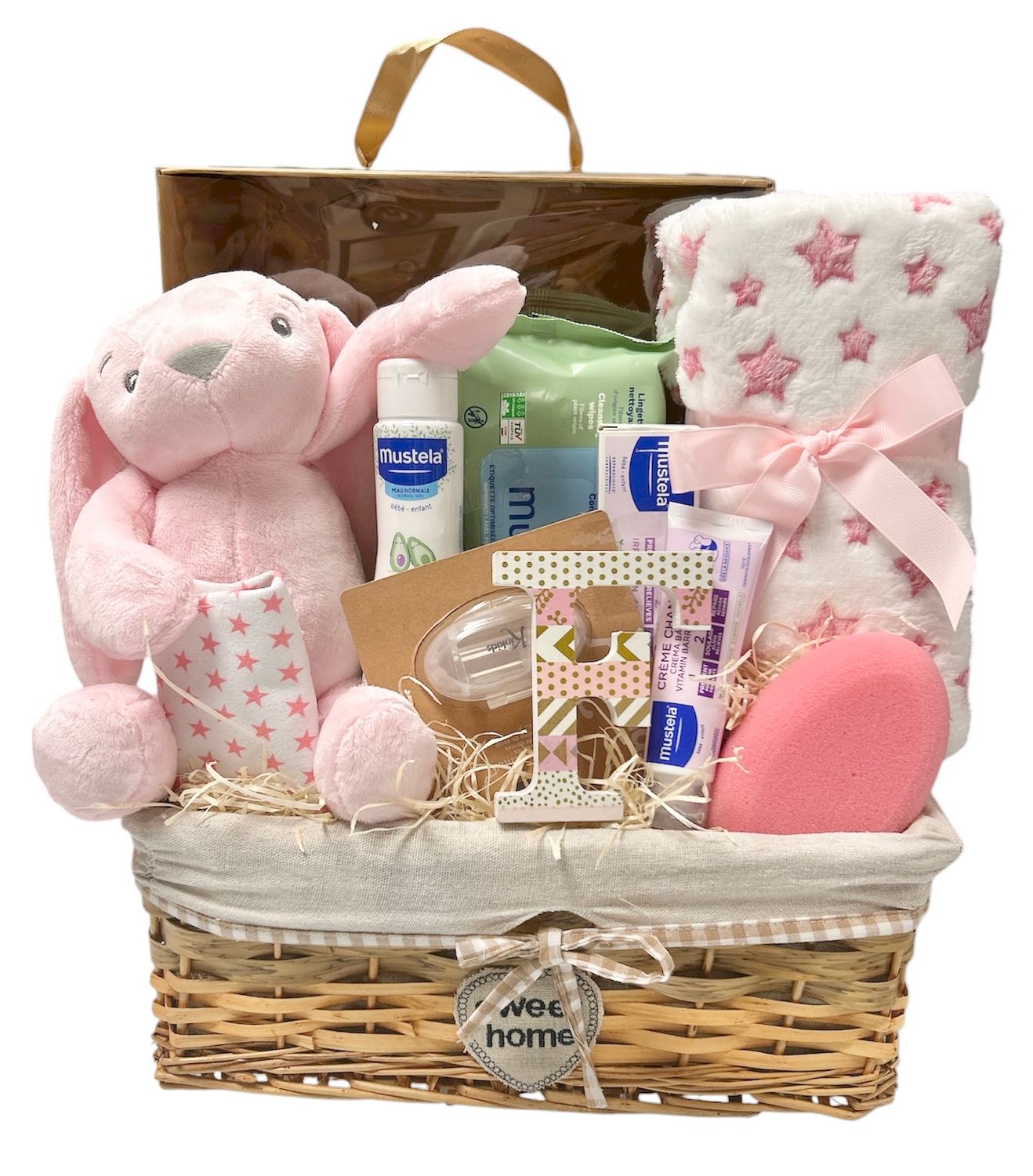 Canastilla regalo nacimiento mi letra rosa