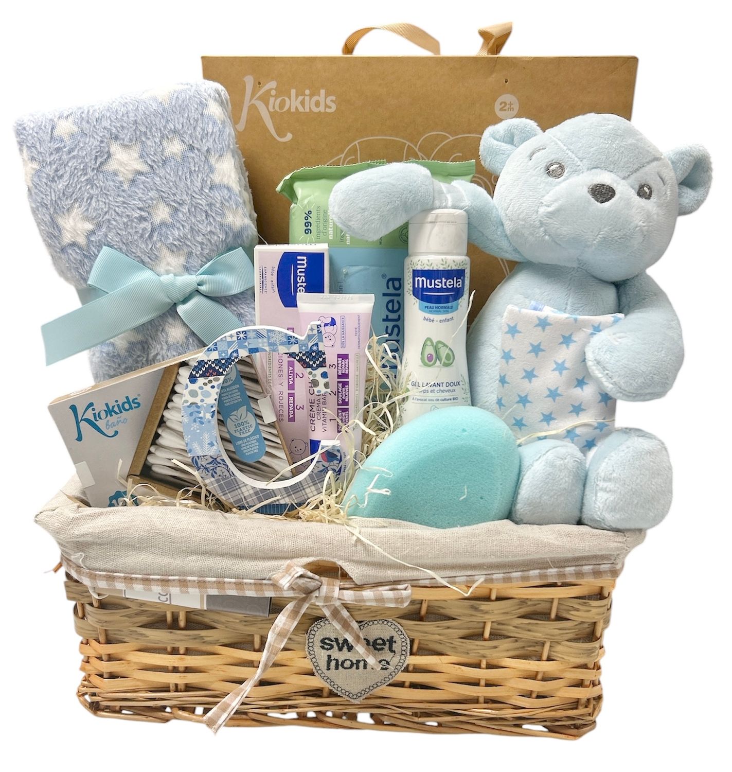 Canastilla regalo nacimiento mi letra azul