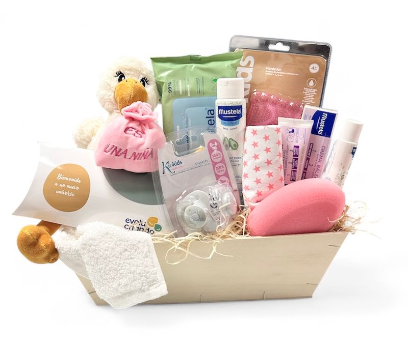 Cesta Evolucriando baby cigüeña rosa Cesta Evolucriando baby cigüeña rosa